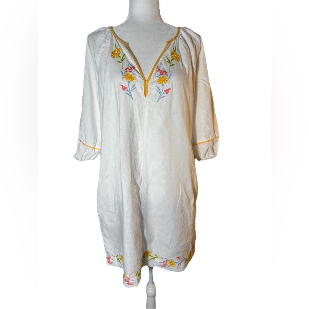 Calypso St. Barth Linen Blend White Embroidered Short Shift Dress - M - Picture 3 of 9
